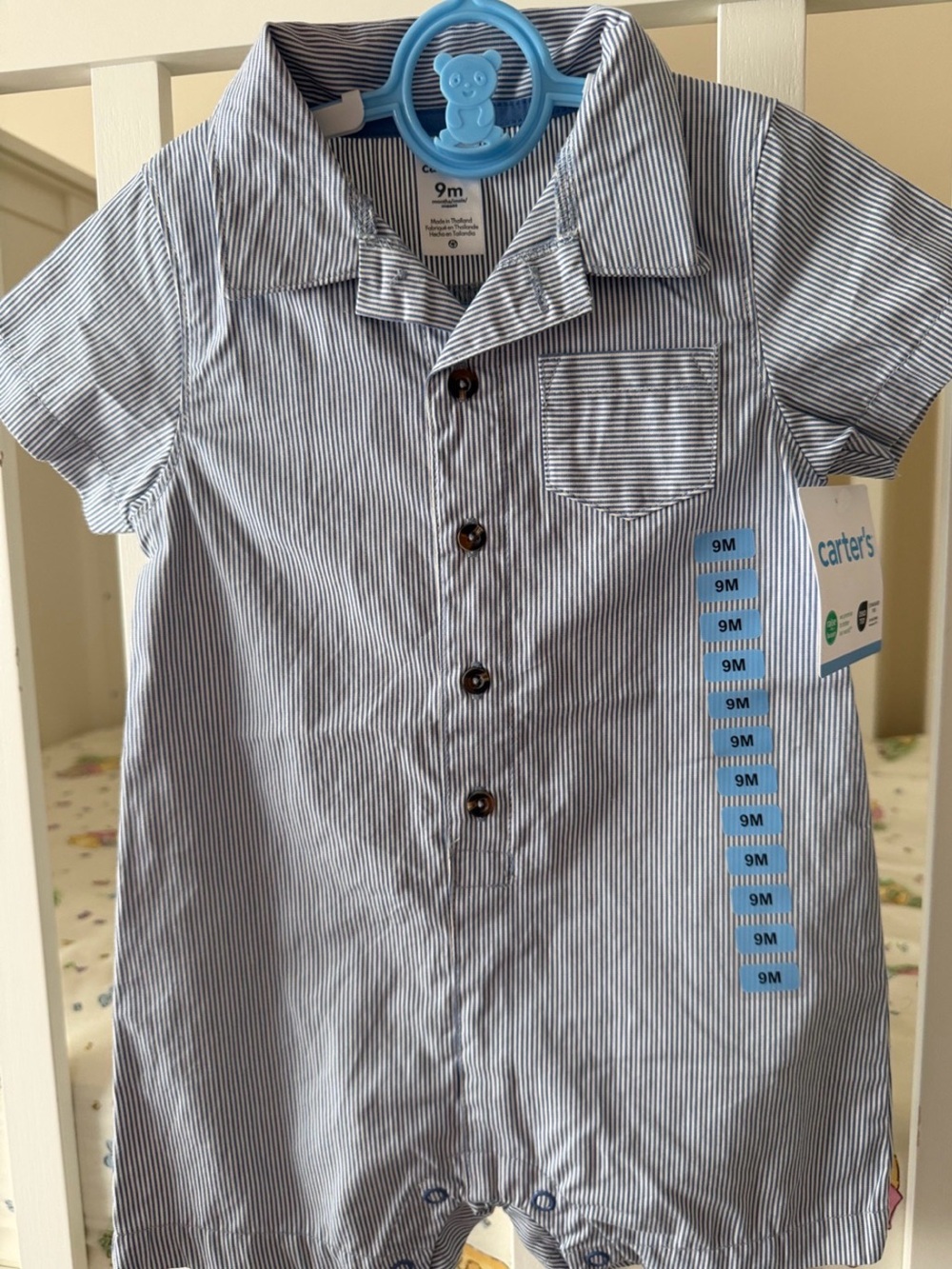 NWT Carters blue striped romper sz 9 months